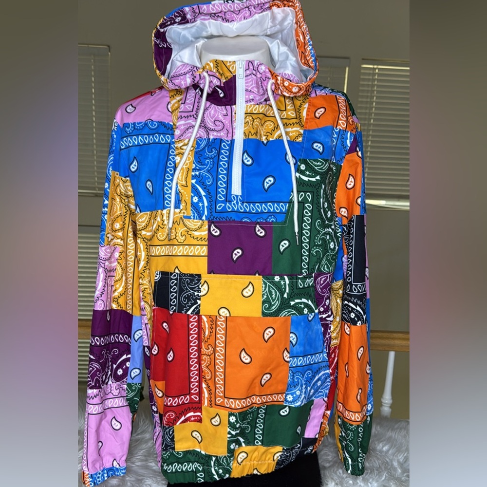 SHEIN Multicolor Patchwork Bandana Windbreaker Si… - image 1